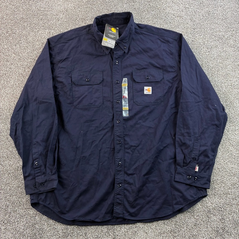 NWT Carhartt FR Flame Resistant Shirt Mens 3XL Navy Twill Workwear FRS160-DNY